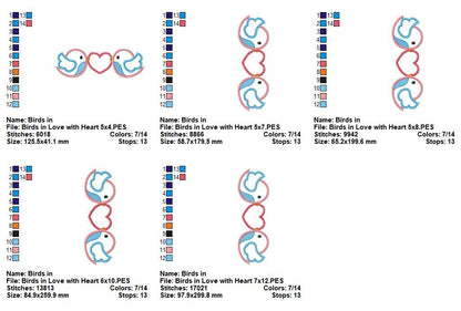 Birds in Love with Heart – Appliqué – Machine Embroidery Design