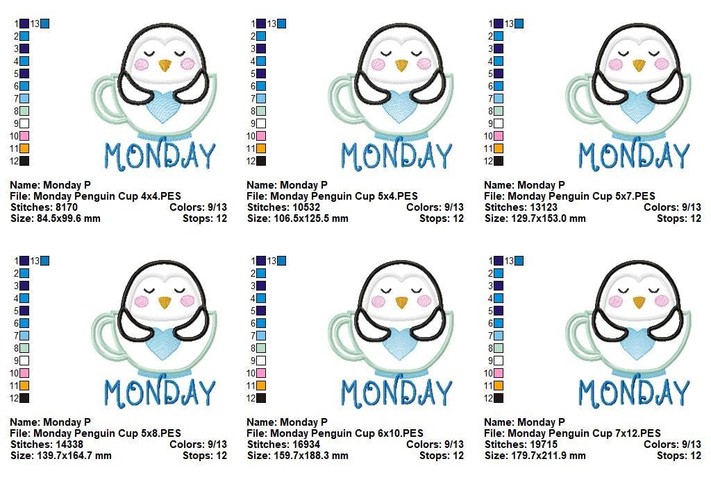 Cozy Cup Days of the Week Collection - Appliqué - Machine Embroidery Design