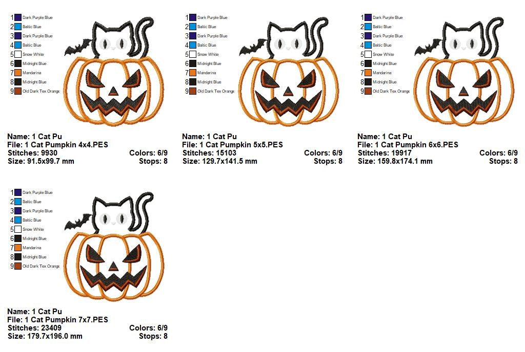 Spooky Cute Cat in Jack O Lantern - Applique - Machine Embroidery Design