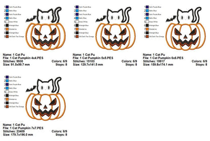 Spooky Cute Cat in Jack O Lantern - Applique - Machine Embroidery Design