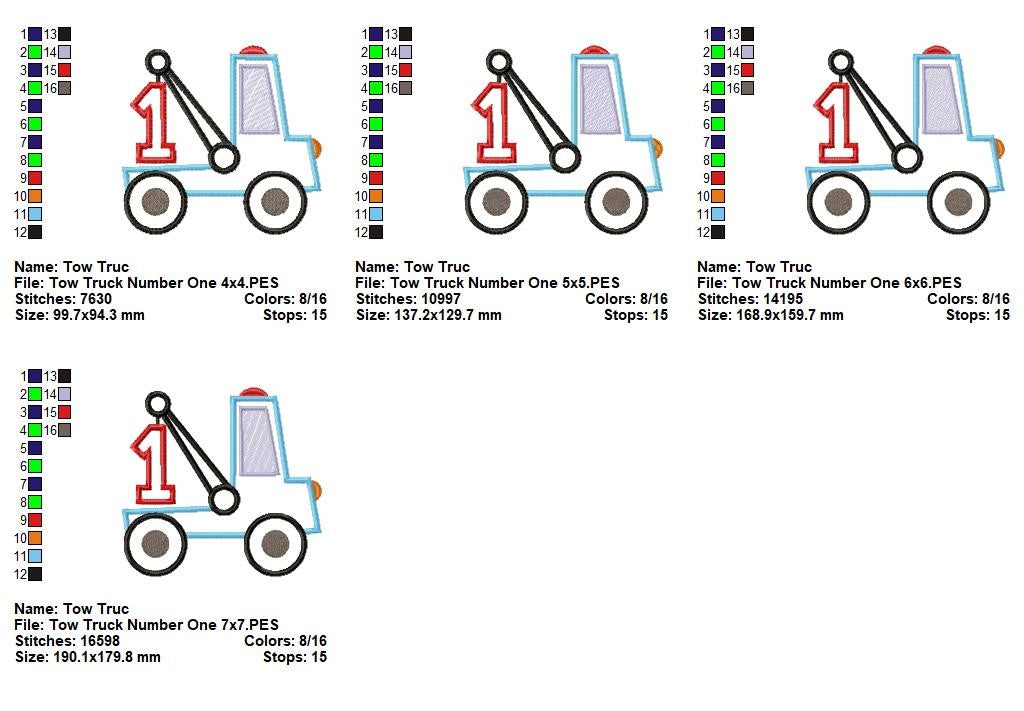 Little Tow Truck Birthday One - Applique - Machine Embroidery Design