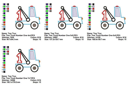 Little Tow Truck Birthday One - Applique - Machine Embroidery Design