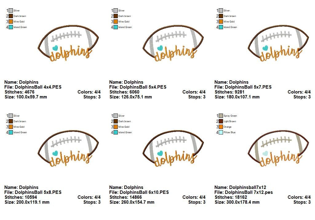 Dolphins Football Heart – Satin Stitch – Machine Embroidery Design