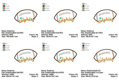 Dolphins Football Heart – Satin Stitch – Machine Embroidery Design