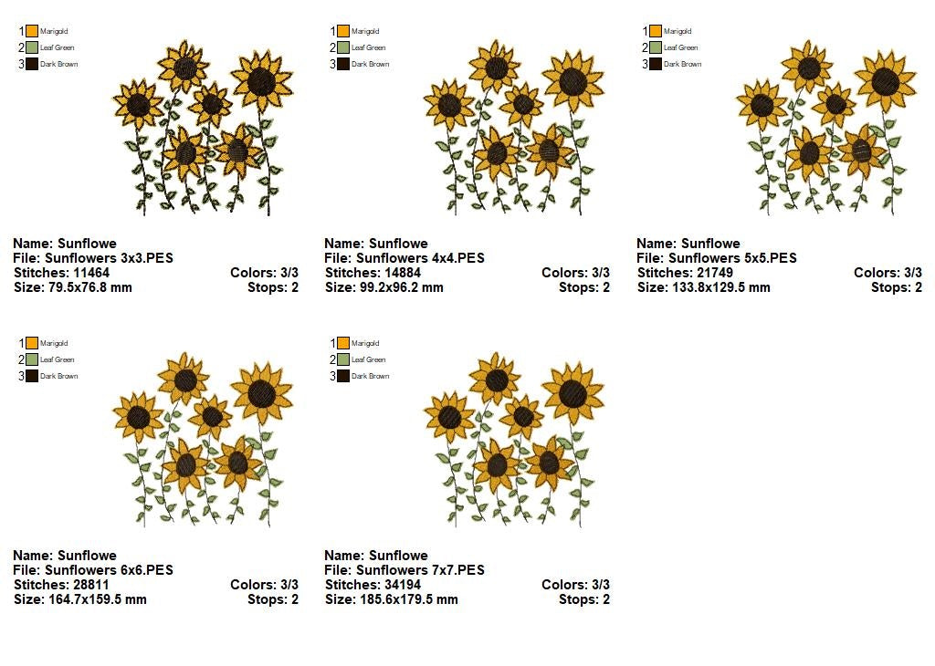 Little Summer Sunflowers - Fill Stitch - Machine Embroidery Design