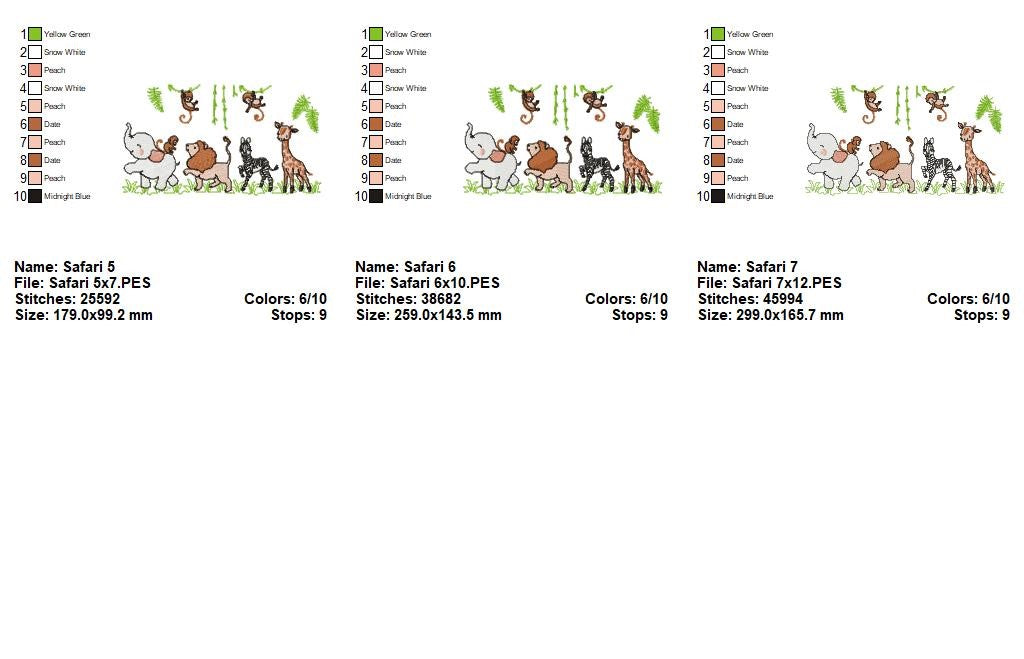 Safari Baby Animals Scene - Fill Stitch - Machine Embroidery Design