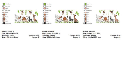 Safari Baby Animals Scene - Fill Stitch - Machine Embroidery Design