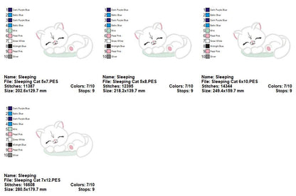 Sweet Sleeping Kitty - Appliqué - Machine Embroidery Design