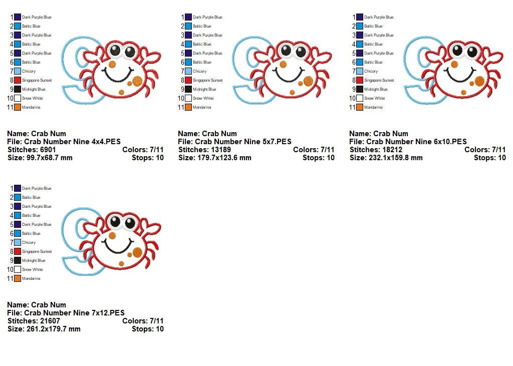 Crabby Birthday Numbers Collection - Appliqué - Machine Embroidery Design