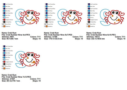 Crabby Birthday Numbers Collection - Appliqué - Machine Embroidery Design