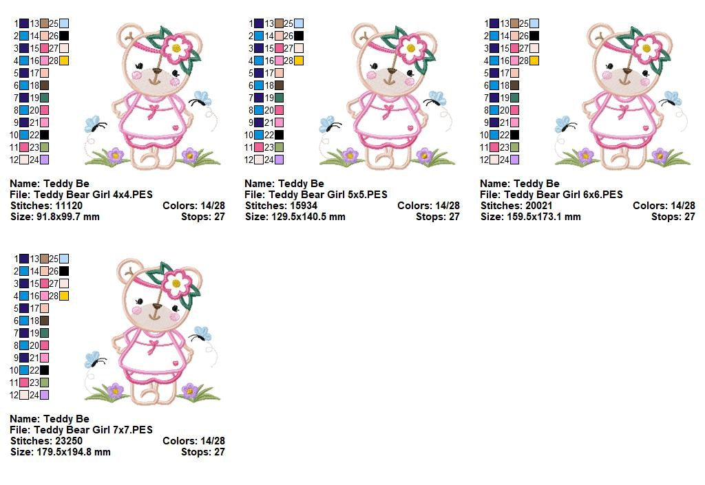 Butterfly Garden Teddy - Applique - Machine Embroidery Design