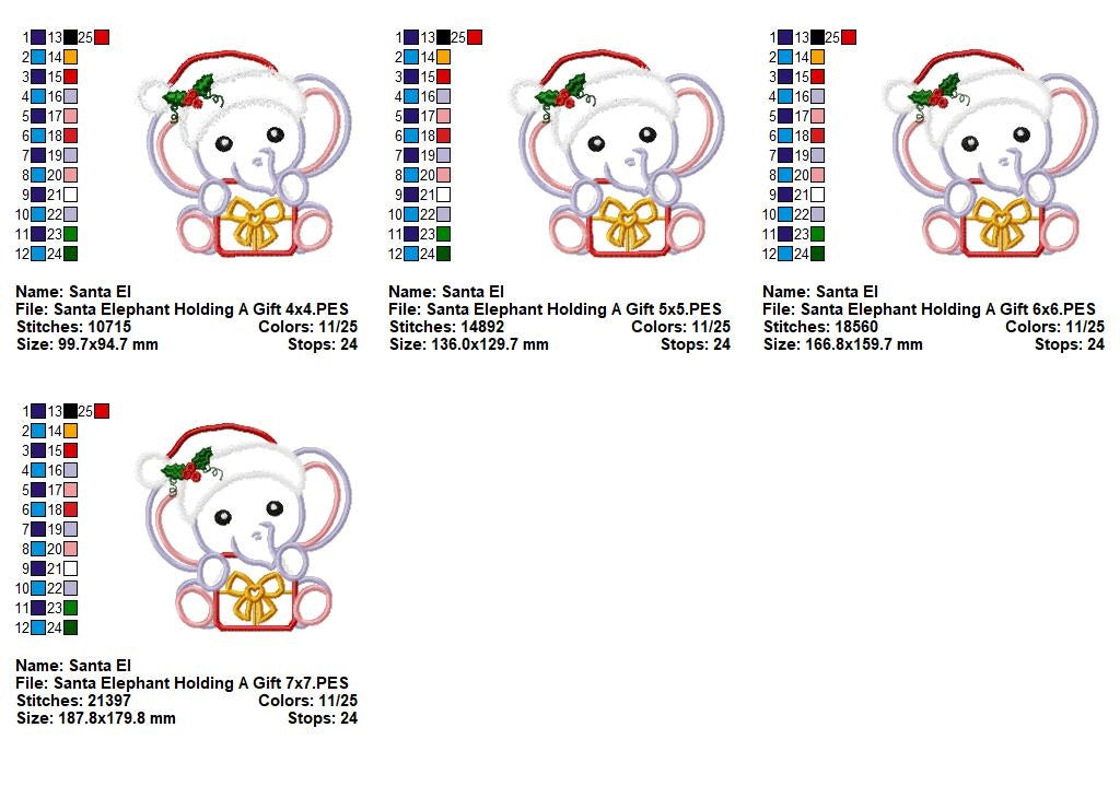 Christmas Elephant Gift Cutie - Appliqué - Machine Embroidery Design