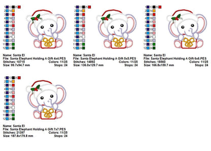 Christmas Elephant Gift Cutie - Appliqué - Machine Embroidery Design