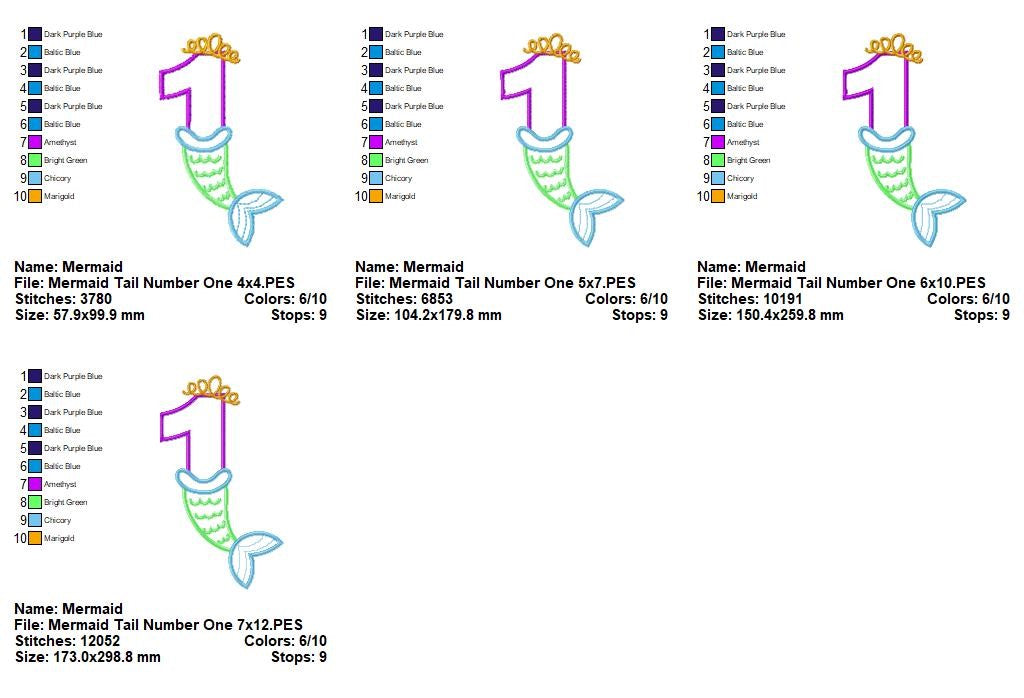 Mermaid Tail Number One – Appliqué – Machine Embroidery Design