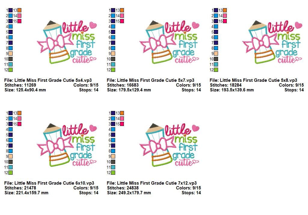 Little Miss First Grade Cutie - Appliqué – Machine Embroidery Design