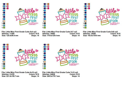Little Miss First Grade Cutie - Appliqué – Machine Embroidery Design