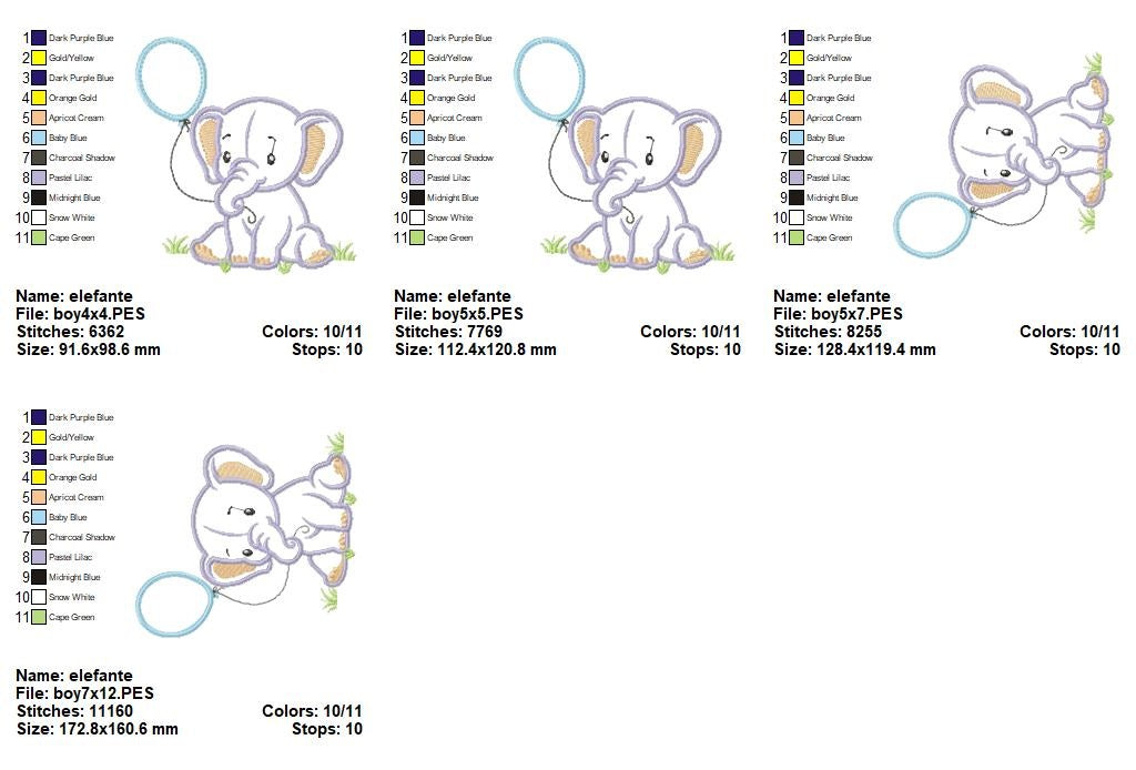 Baby Elephant with Balloon - Appliqué – Machine Embroidery Design