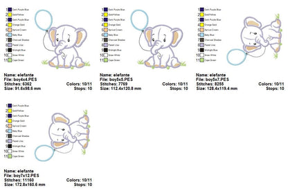 Baby Elephant with Balloon - Appliqué – Machine Embroidery Design