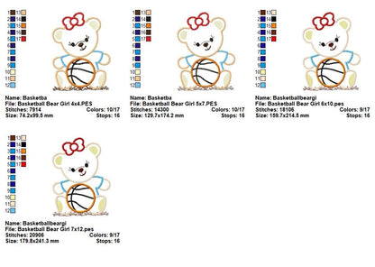 Basketball Bear Girl - Applique - Machine Embroidery Design