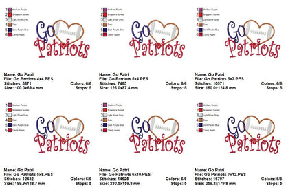 Go Patriots Football Heart – Appliqué – Machine Embroidery Design