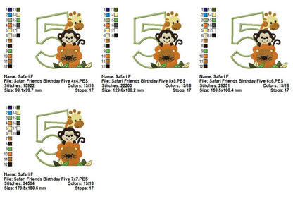 Safari Birthday Numbers 1-11 - Applique - Machine Embroidery Design