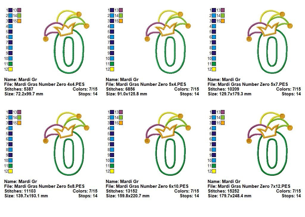 Mardi Gras Numbers 0–9 – Appliqué – Machine Embroidery Design