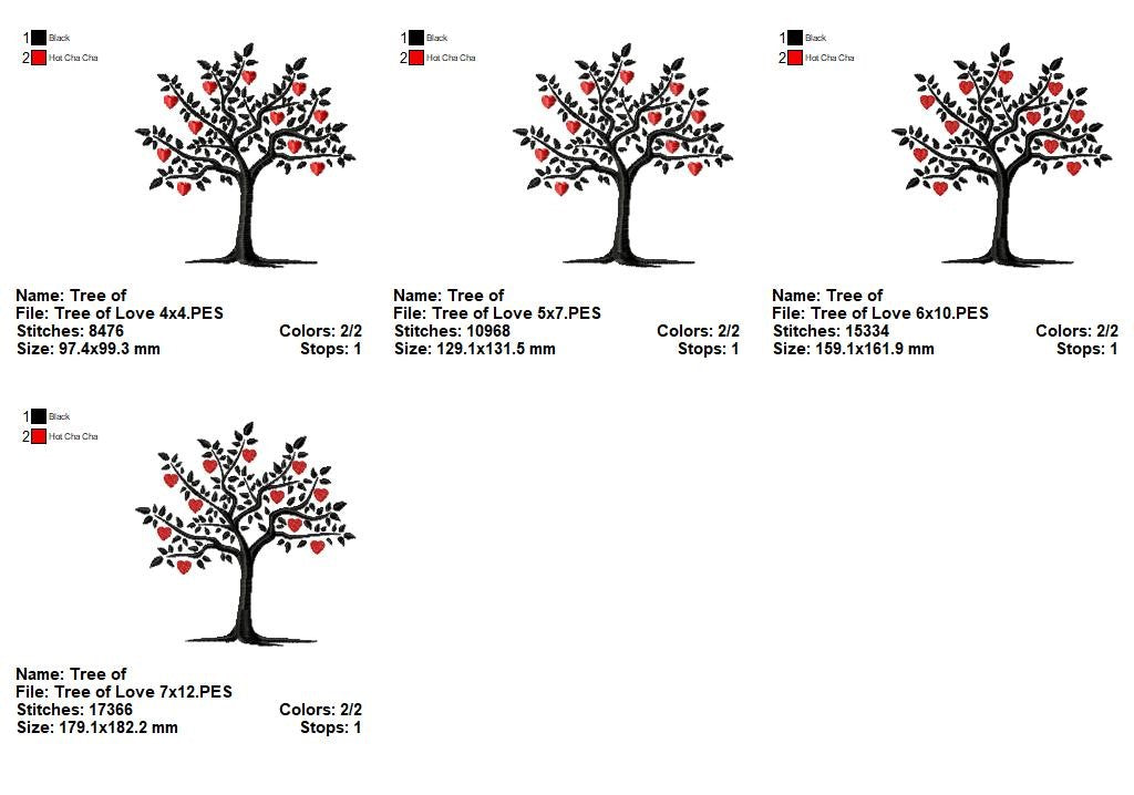 Tree of Love Hearts - Satin Stitch – Machine Embroidery Design