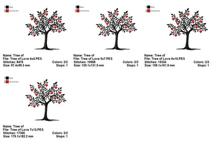 Tree of Love Hearts - Satin Stitch – Machine Embroidery Design