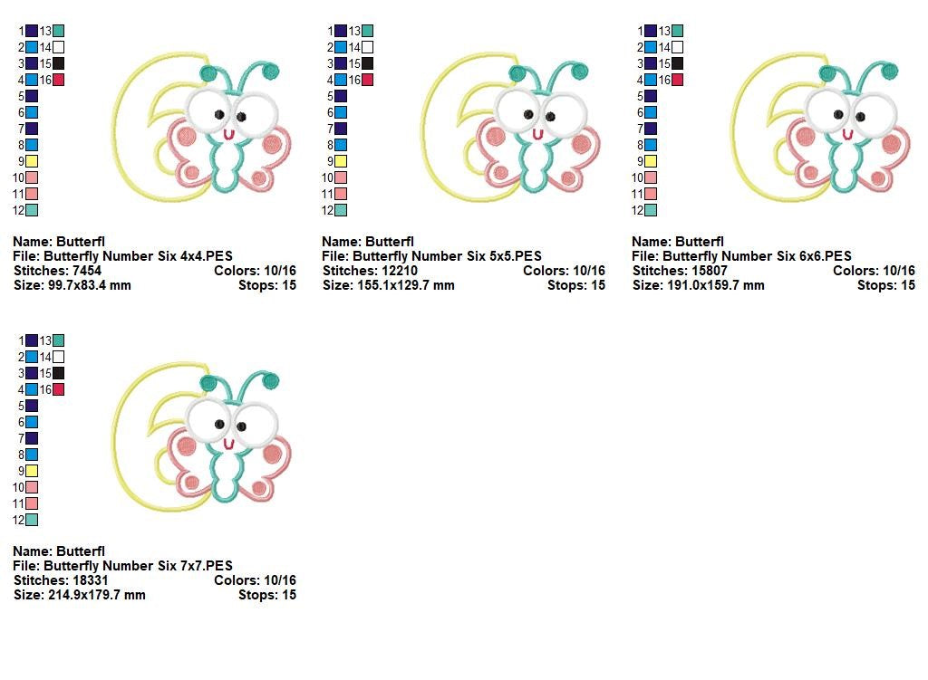Butterfly Number Six – Applique Stitch – Machine Embroidery Design