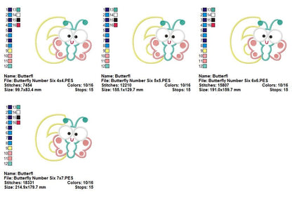 Butterfly Number Six – Applique Stitch – Machine Embroidery Design