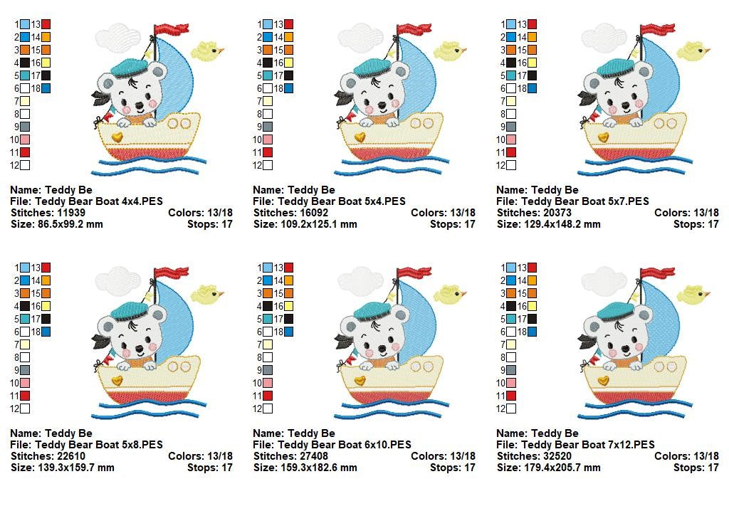 Little Sailor Teddy Bear - Fill Stitch - Machine Embroidery Design