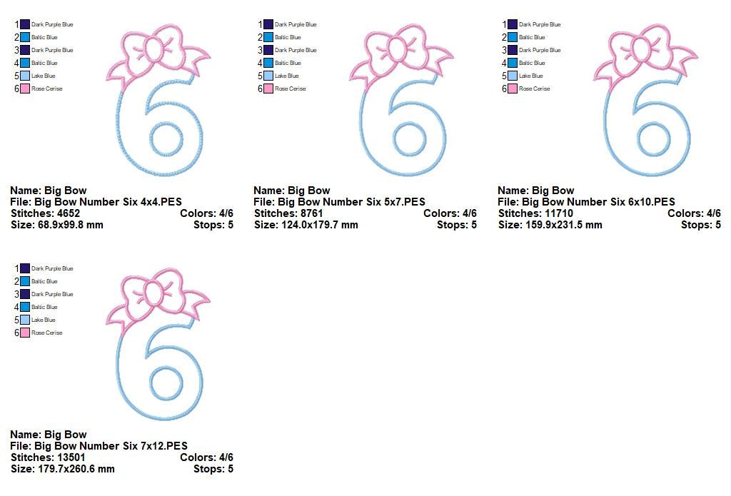 Big Bow Number Six - Appliqué - Machine Embroidery Design