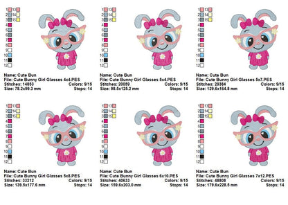 Sweet Bunny Girl with Glasses - Fill Stitch – Machine Embroidery Design