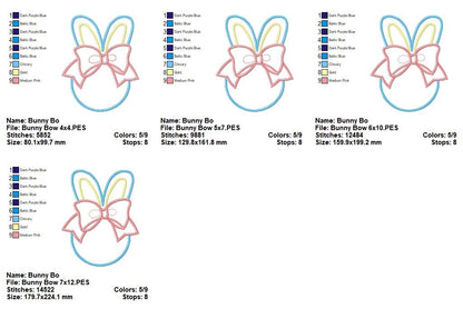 Bunny Ears with Bow – Appliqué – Machine Embroidery Design