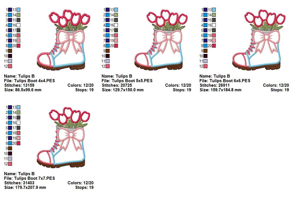 Tulip Garden Boot - Applique - Machine Embroidery Design