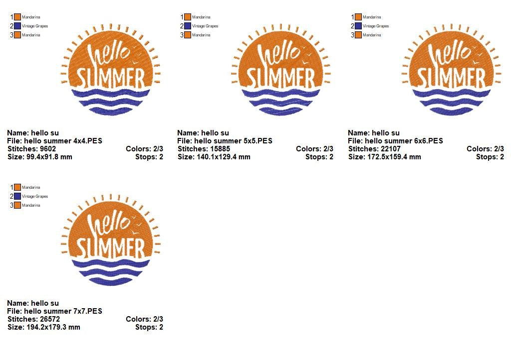 Hello Summer – Fill Stitch – Machine Embroidery Design