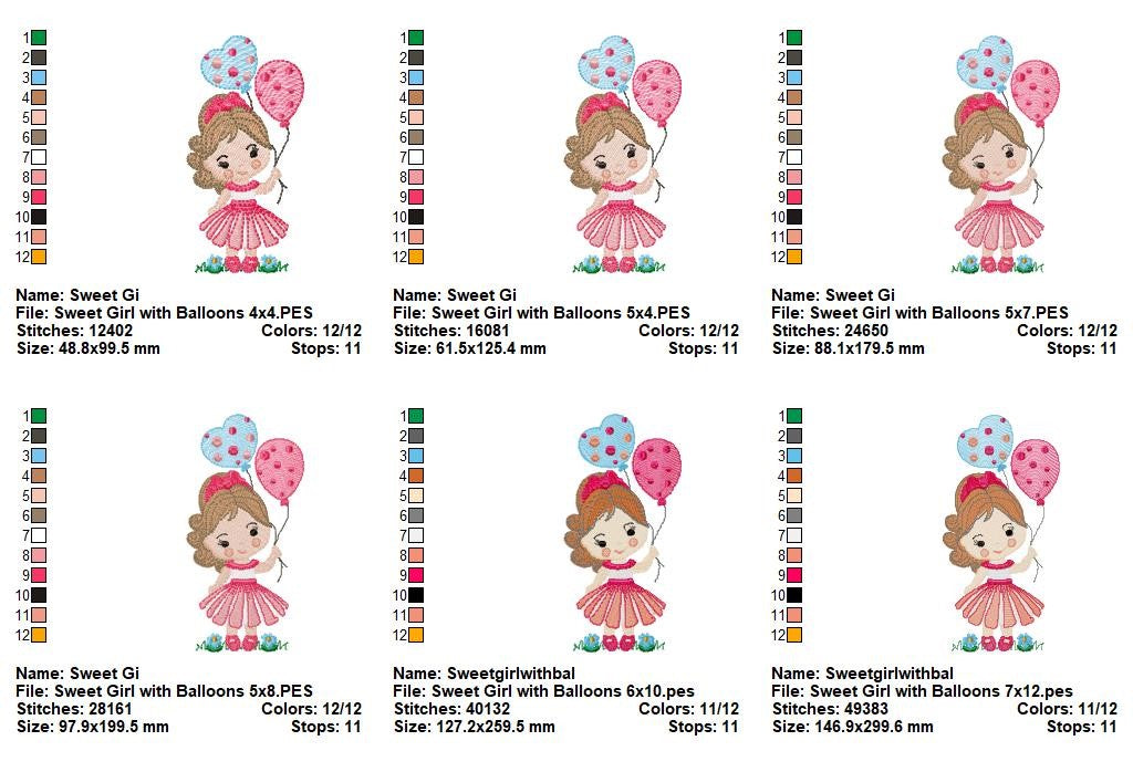 Balloon Wishes Girl - Fill Stitch - Machine Embroidery Design