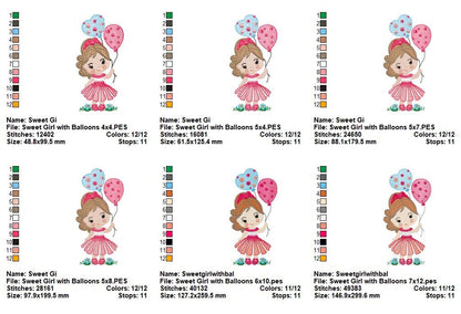 Balloon Wishes Girl - Fill Stitch - Machine Embroidery Design