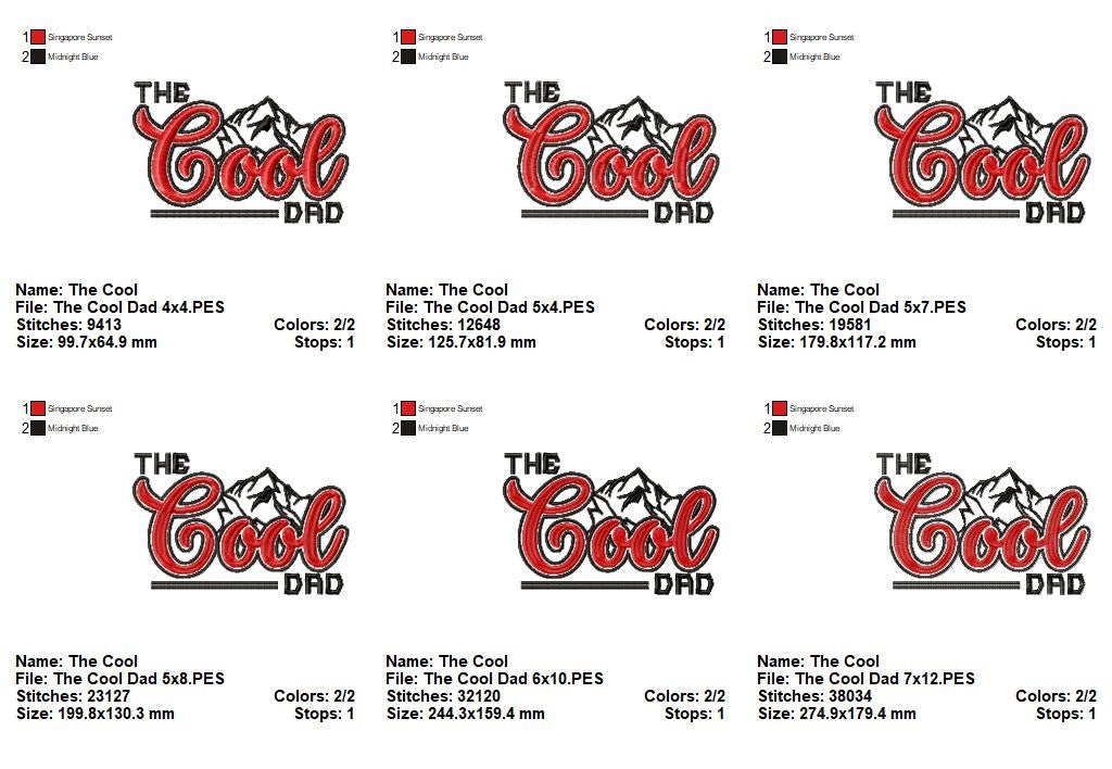 Cool Dad Mountain - Satin Stitch - Machine Embroidery Design