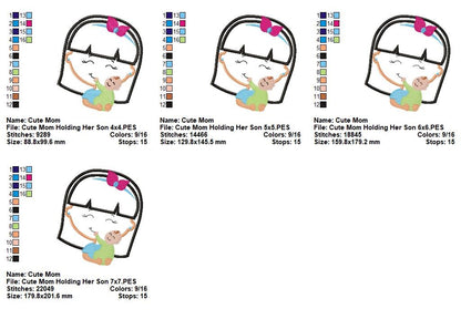 Mom Holding Baby Set (3 Styles) – Appliqué – Machine Embroidery Design