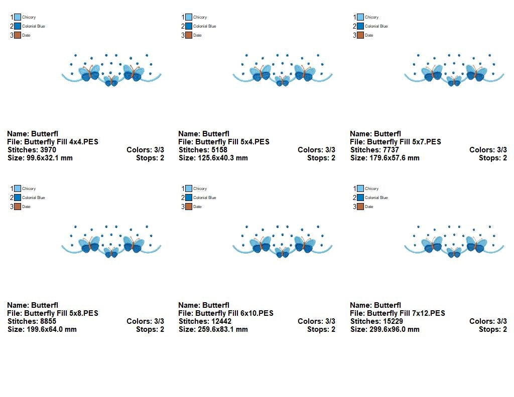Delicate Butterflies - Fill Stitch - Machine Embroidery Design