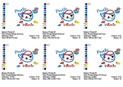 Pirate Whale - Appliqué - Machine Embroidery Design
