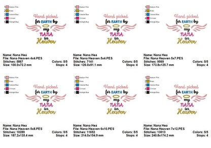 Hand Picked for Earth by My Nana in Heaven – Satin Stitch – Machine Embroidery Design