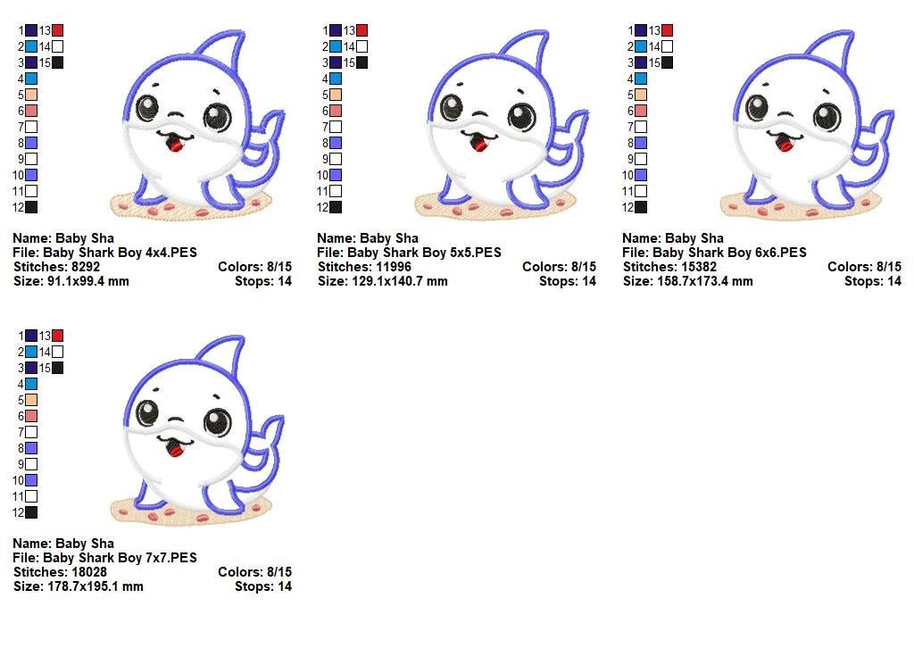 Baby Shark Boy - Appliqué - Machine Embroidery Design