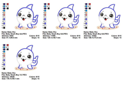 Baby Shark Boy - Appliqué - Machine Embroidery Design
