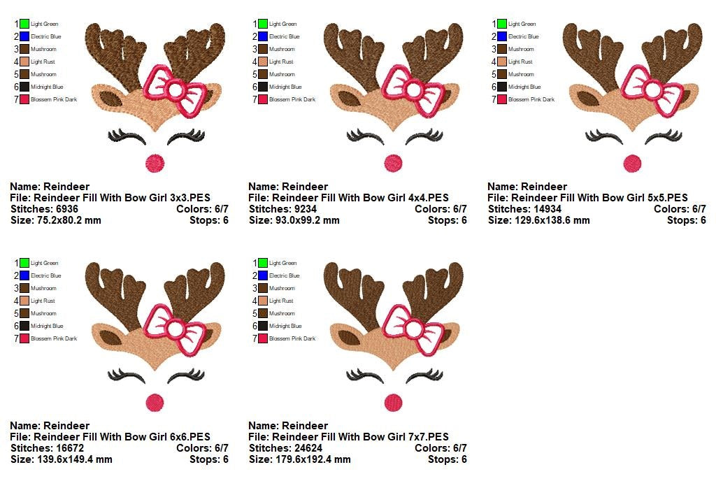 Cute Reindeer Face with Bow - Appliqué – Machine Embroidery Design
