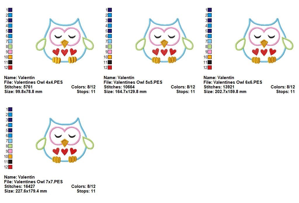 Sweet Love Owl – Appliqué – Machine Embroidery Design
