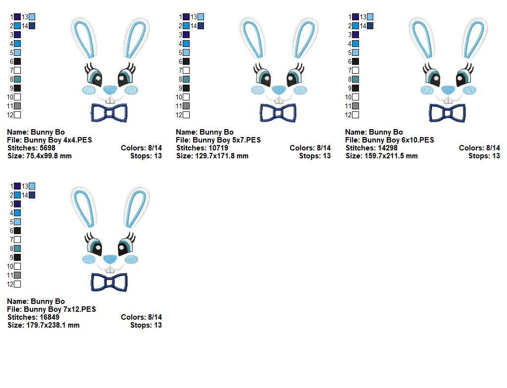 Bunny Boy Face - Appliqué - Machine Embroidery Design