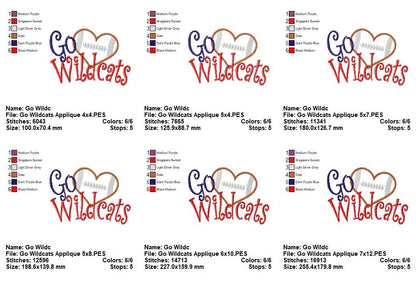 Go Wildcats Football Heart – Appliqué – Machine Embroidery Design
