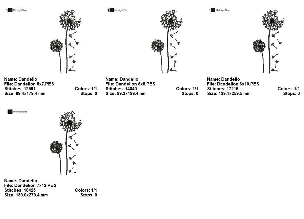 Dandelion Flying - Fill Stitch - Machine Embroidery Design